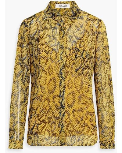 Diane von Furstenberg Lorelei bedrucktes hemd aus chiffon mit raffung - Gelb