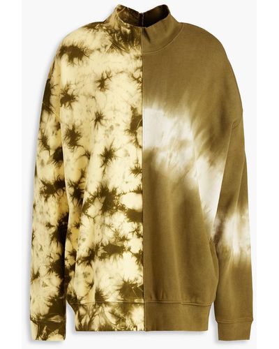 NINETY PERCENT Panelled Tie-dyed Organic French Cotton-terry Sweatshirt - Yellow