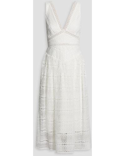 ML Monique Lhuillier Macramé Lace Midi Dress - White