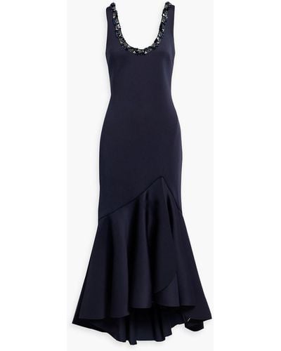 Badgley Mischka Asymmetric Embellished Scuba Gown - Blue