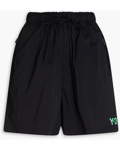 Y-3 Gathered Logo-print Twill Shorts - Blue
