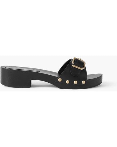 Porte & Paire Studded Buckle-detailed Leather Mules - Black