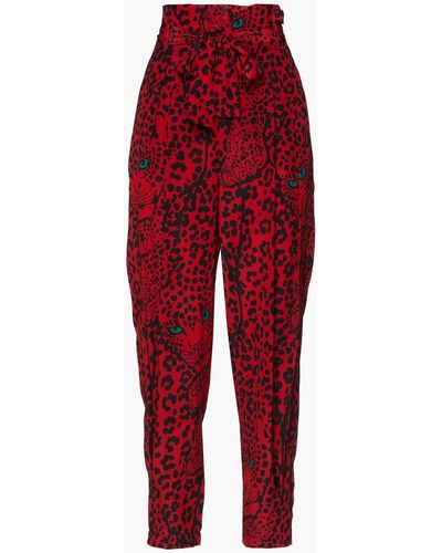RED Valentino Pleated Printed Silk Crepe De Chine Tape Pants - Red