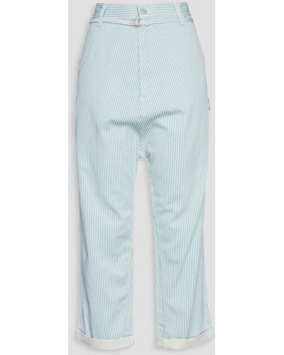 Denimist Belted Cropped Striped Cotton-twill Straight-leg Trousers - Blue