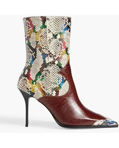 Missoni Croc-effect Leather And Snakeskin Ankle Boots - White