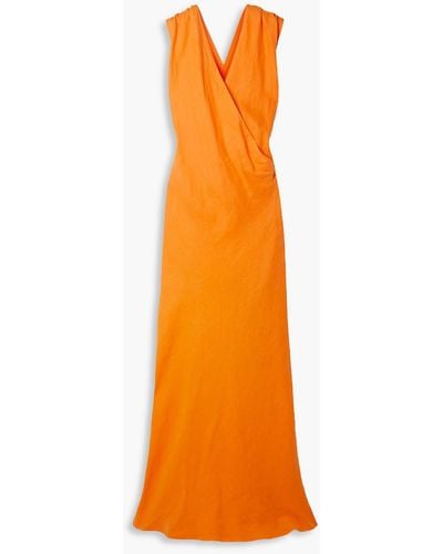 Zeus+Dione Hydria Wrap-effect Linen And Georgette Maxi Dress - Orange