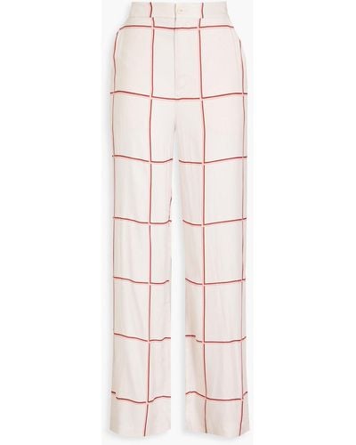 Equipment Aeslin Checked Satin Wide-leg Trousers - White