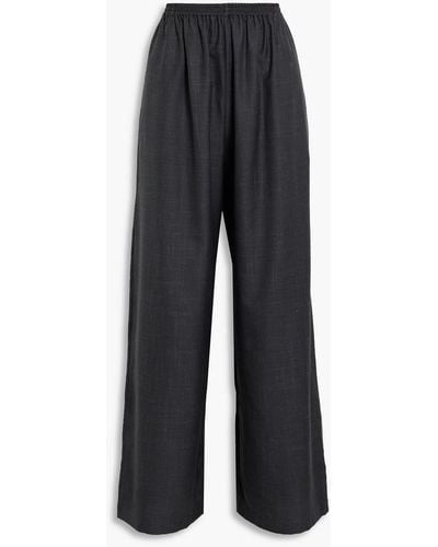 Eskandar Slub Wool, Silk And Linen Blend Wide-leg Pants - Black