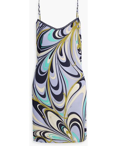 Emilio Pucci Lace-trimmed Printed Silk-blend Satin Chemise - White