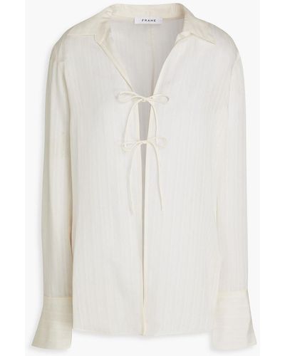 FRAME Tie-detailed Striped Voile Shirt - White