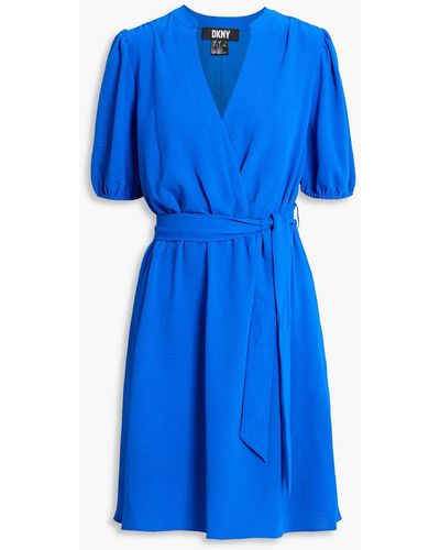 DKNY Wrap-effect Crinkled Woven Mini Dress - Blue