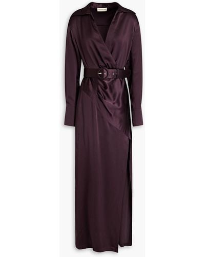 Nicholas Electra Wrap-effect Silk-satin Gown - Purple