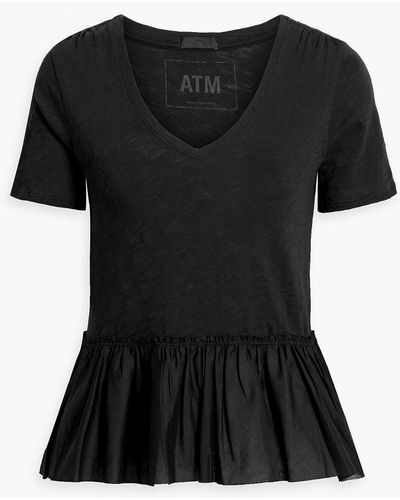 ATM Poplin And Slub Cotton-jersey Peplum Top - Black