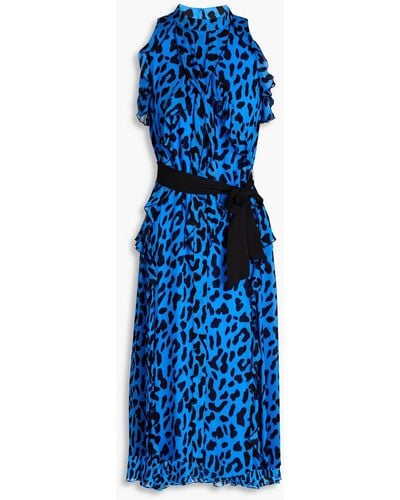 Diane von Furstenberg Trudy Ruffled Leopard-print Georgette Midi Dress - Blue