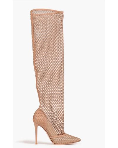Gianvito Rossi Celia Fishnet Over-the-knee Boots - Natural