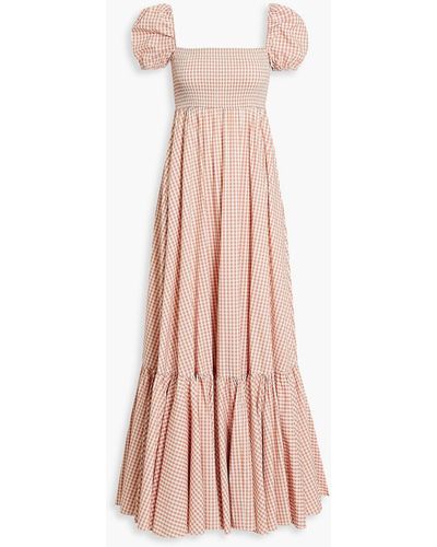 Caroline Constas Gianna Shirred Gingham Cotton-blend Poplin Maxi Dress - Pink