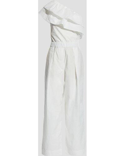 Brunello Cucinelli Jumpsuit aus popeline aus einer baumwollmischung mit asymmetrischer schulterpartie und rüschen - Weiß