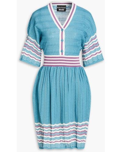 Boutique Moschino Striped Crochet-knit Dress - Blue