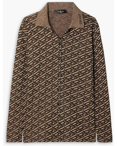 Versace Embroidered Metallic Jacquard-knit Polo Shirt - Brown