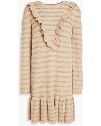 RED Valentino Striped Ribbed Cotton-blend Mini Dress - Natural
