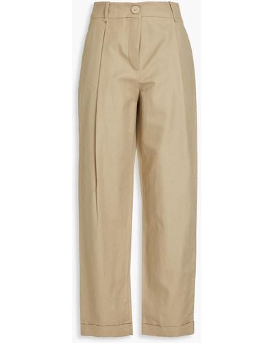 Emporio Armani Pleated Cotton And Linen-blend Twill Wide-leg Pants - Natural