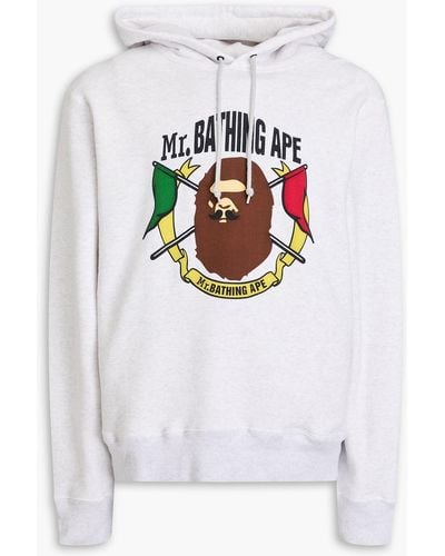 A Bathing Ape Flocked Printed French Cotton-terry Hoodie - White