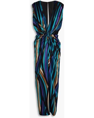 Costarellos Twisted Striped Satin Maxi Dress - Blue