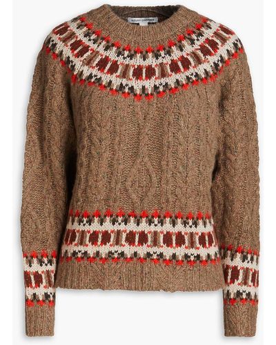 Autumn Cashmere Fair Isle Cable-knit Cashmere Sweater - Brown