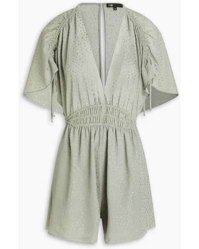 Maje Gathered Metallic Fil Coupé Georgette Playsuit - Green
