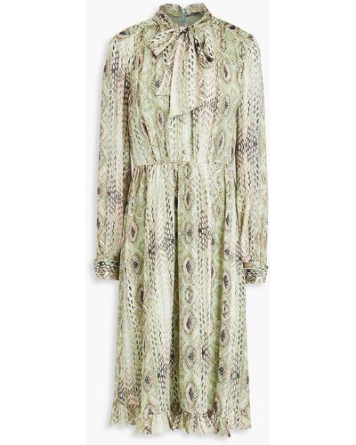 Mikael Aghal Pussy-bow Metallic Snake-print Jacquard Dress - White