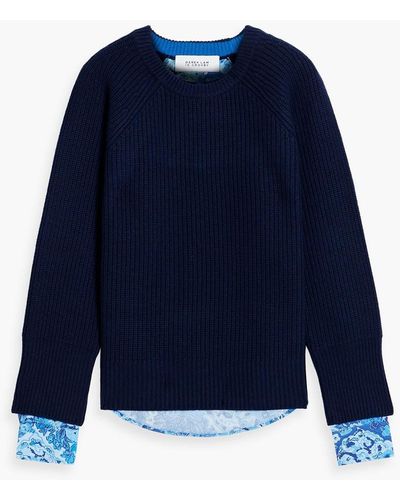 10 Crosby Derek Lam Marcia Printed Crepe-paneled Wool Sweater - Blue