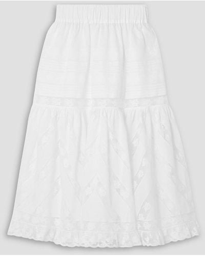 Loretta Caponi Lucy Tiered Lace-trimmed Cotton-voile Midi Skirt - White