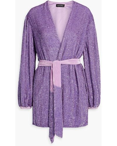 retroféte Gabrielle Velvet-trimmed Sequined Chiffon Mini Wrap Dress - Purple