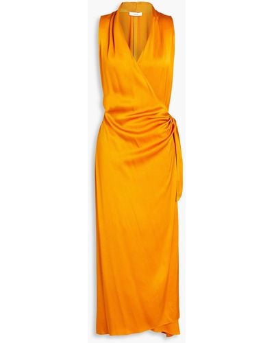 Vince Draped Satin-crepe Midi Wrap Dress - Orange