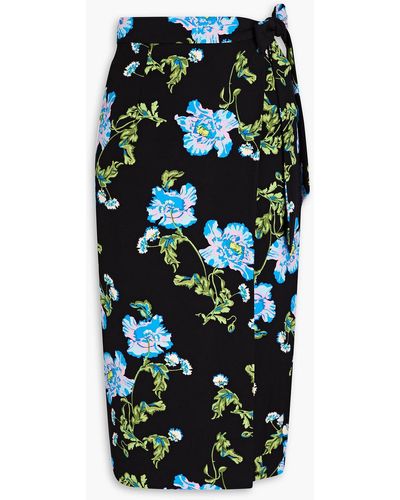 Diane von Furstenberg Elma Floral-print Stretch-crepe Midi Wrap Skirt - Black