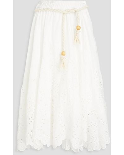 Zimmermann Scalloped Broderie Anglaise Linen Midi Skirt - White