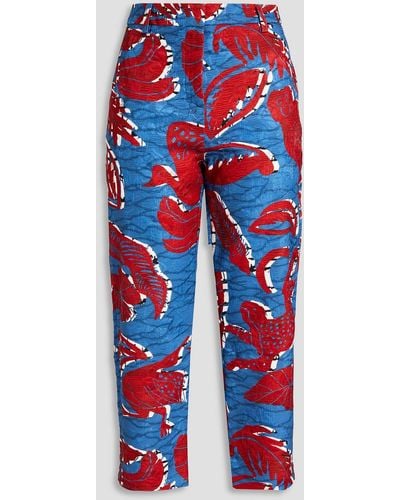 Stella Jean Cropped Printed Jacquard Tapered Trousers