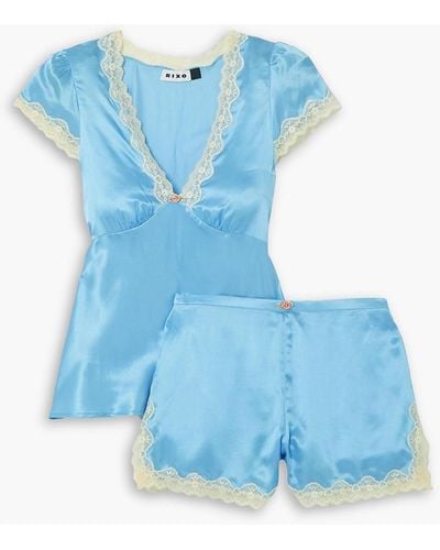 RIXO London Maddy Lace-trimmed Cotton And Silk-blend Satin Pyjama Set - Blue
