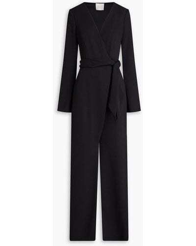Galvan London Dobby Wrap-effect Textured-crepe Jumpsuit - Black