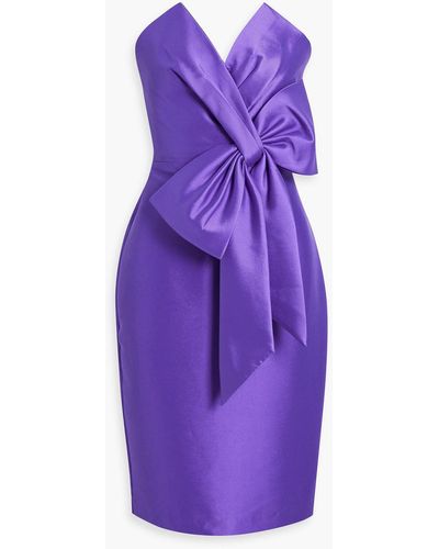 Badgley Mischka Strapless Bow-embellished Faille Dress - Purple