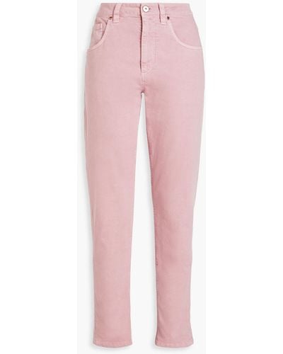 Brunello Cucinelli Bead-embellished High-rise Tapered Jeans - Pink