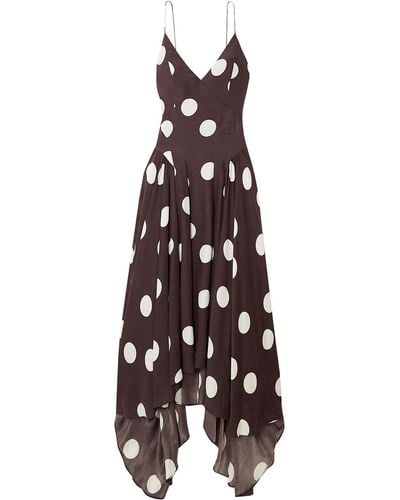 TOVE Maren Open-back Asymmetric Polka-dot Silk-crepon Maxi Dress - Brown
