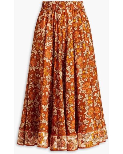Zimmermann Floral-print Silk Midi Skirt - Orange