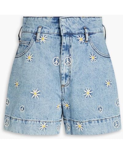 Sandro Younes Embroidered Denim Shorts - Blue