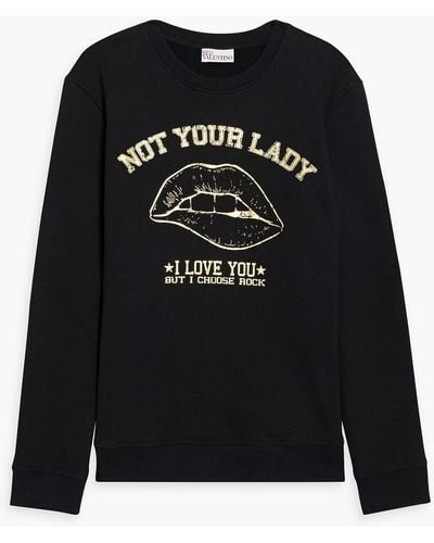 RED Valentino Printed French Cotton-blend Terry Sweatshirt - Black