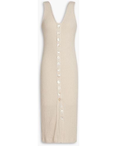 Enza Costa Button-embellished Cotton-blend Midi Dress - White