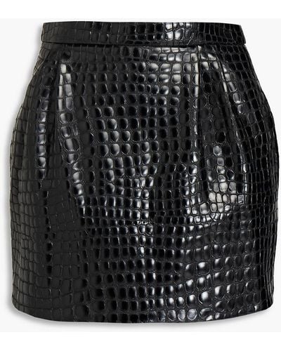 RED Valentino Pleated Croc-effect Leather Mini Skirt - Black