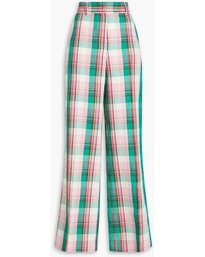 MSGM Gingham Cotton And Linen-blend Wide-leg Trousers - Blue