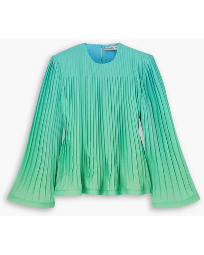 ROWEN ROSE Pleated Dégradé Recycled-georgette Blouse - Green