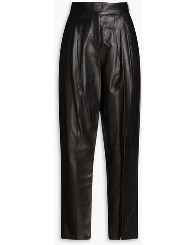 RED Valentino Pleated Leather Tapered Trousers - Black